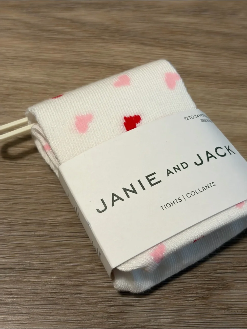 NWT ♥️Janie and Jack White Tights with Pink and Red Heart Pattern. 12-24 mo